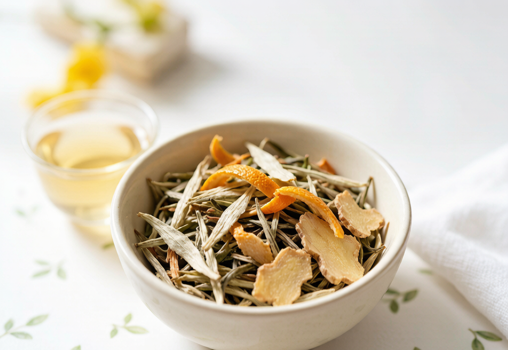Metabolism Support blend: white and green tea with citrus peel and ginger