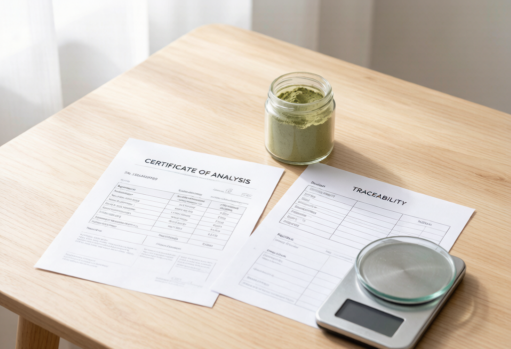 Certificate of Analysis and traceability documents for tea extracts
